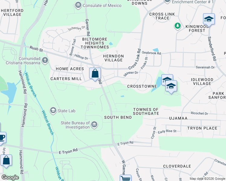 map of restaurants, bars, coffee shops, grocery stores, and more near 760 Grove Creek Lane in Raleigh