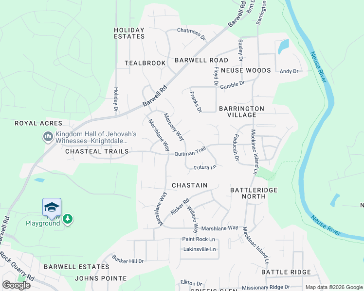 map of restaurants, bars, coffee shops, grocery stores, and more near 3316 Marcony Way in Raleigh