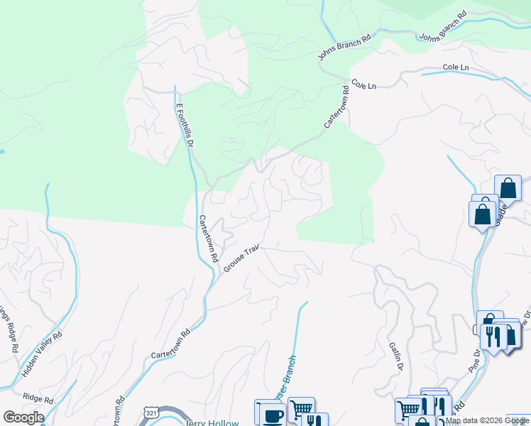 map of restaurants, bars, coffee shops, grocery stores, and more near 635 Black Bear Falls Way in Gatlinburg