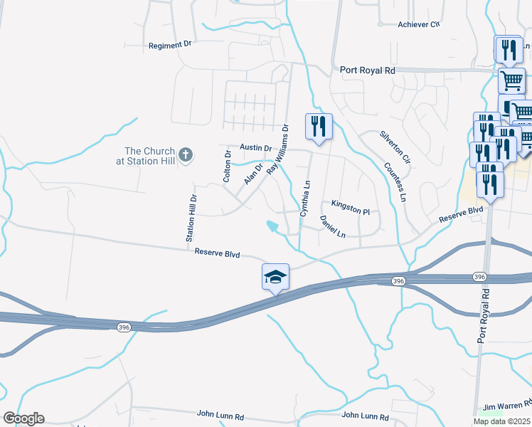 map of restaurants, bars, coffee shops, grocery stores, and more near 5016 Kendrick Drive in Spring Hill