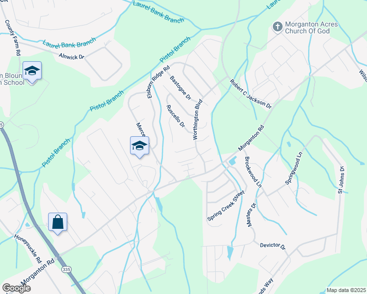 map of restaurants, bars, coffee shops, grocery stores, and more near 2425 Hallerins Court in Maryville
