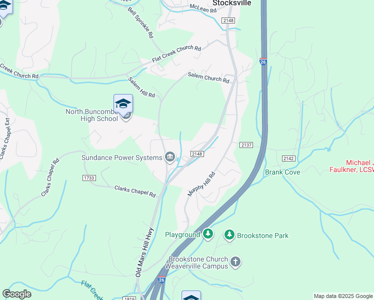 map of restaurants, bars, coffee shops, grocery stores, and more near 25 Lewis Higgins Drive in Weaverville