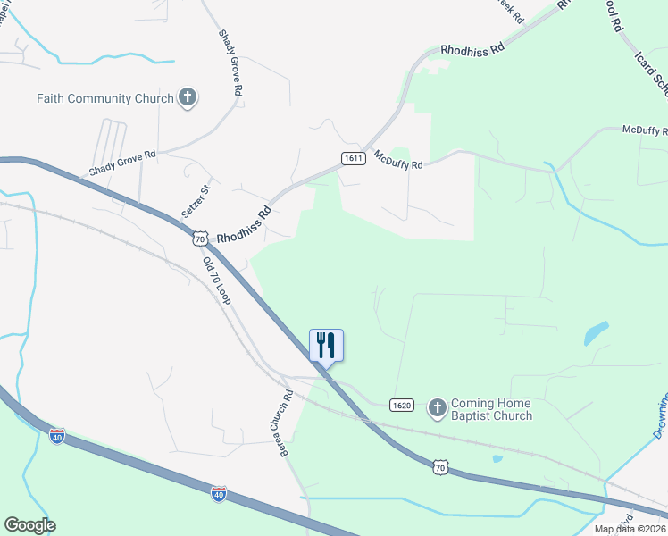 map of restaurants, bars, coffee shops, grocery stores, and more near 6950 Rhodhiss Road in Connelly Springs