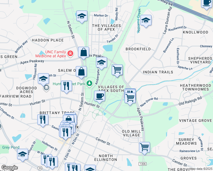 map of restaurants, bars, coffee shops, grocery stores, and more near 610 Metro Station in Apex