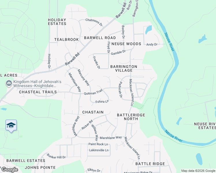 map of restaurants, bars, coffee shops, grocery stores, and more near 6109 Quitman Trail in Raleigh