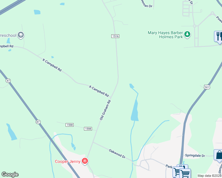 map of restaurants, bars, coffee shops, grocery stores, and more near 1205 Old Graham Road in Pittsboro