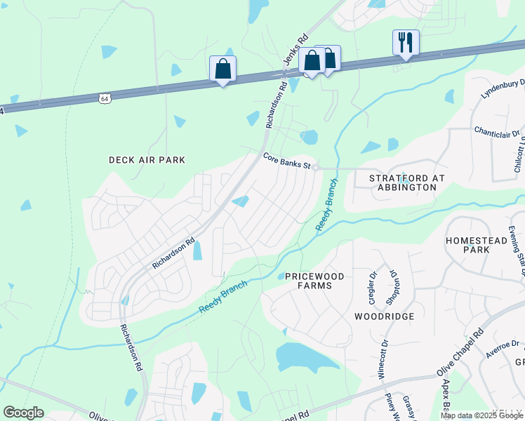 map of restaurants, bars, coffee shops, grocery stores, and more near 1225 Russet Lane in Apex