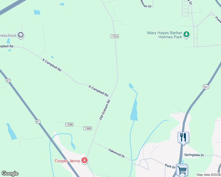 map of restaurants, bars, coffee shops, grocery stores, and more near 1205 Old Graham Road in Pittsboro