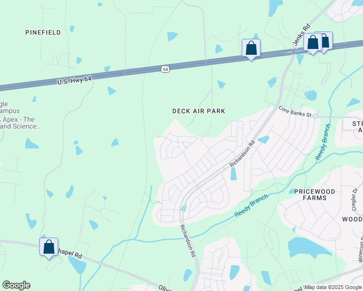 map of restaurants, bars, coffee shops, grocery stores, and more near 1217 Watering Can Lane in Apex