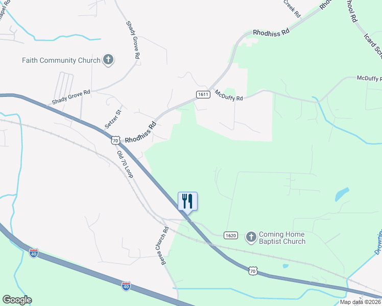 map of restaurants, bars, coffee shops, grocery stores, and more near 6950 Rhodhiss Road in Connelly Springs