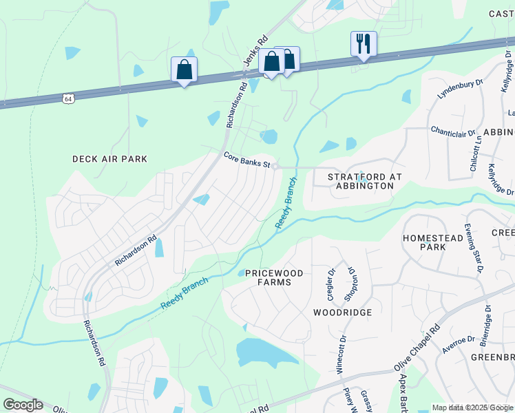 map of restaurants, bars, coffee shops, grocery stores, and more near 1164 Lowland Street in Apex