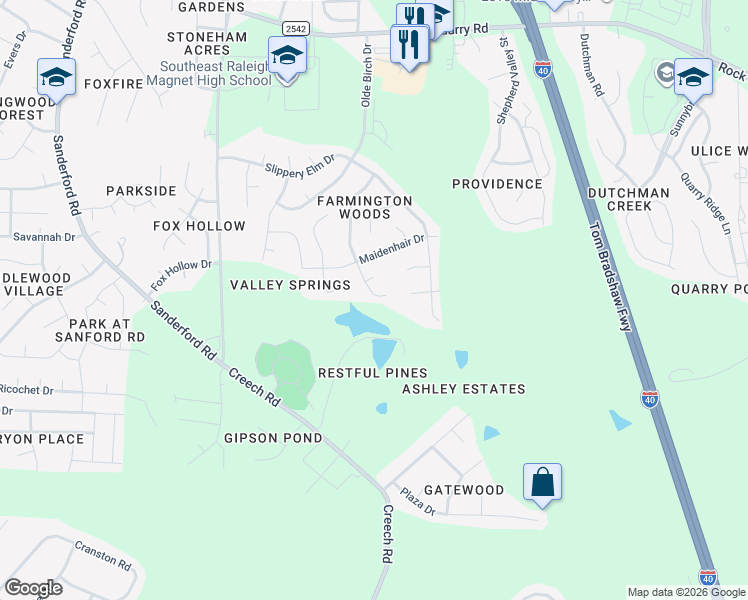 map of restaurants, bars, coffee shops, grocery stores, and more near 2944 Filbert Street in Raleigh