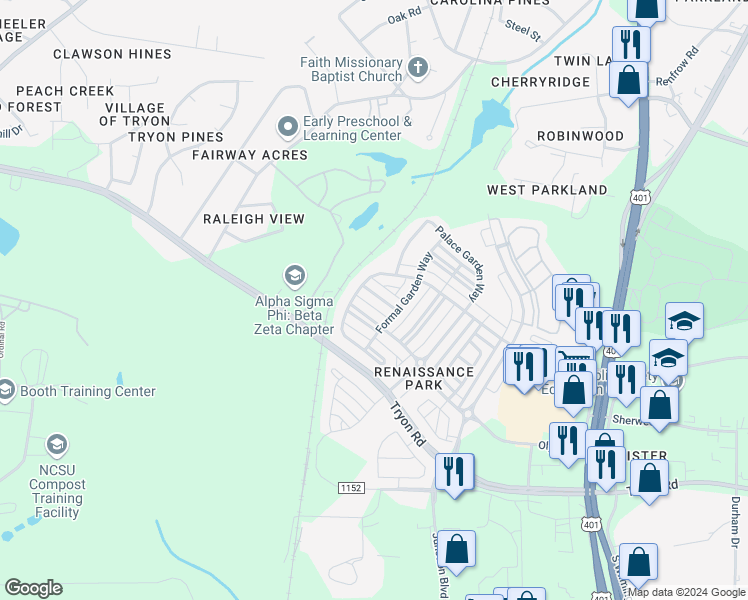 map of restaurants, bars, coffee shops, grocery stores, and more near 831 Historian Street in Raleigh