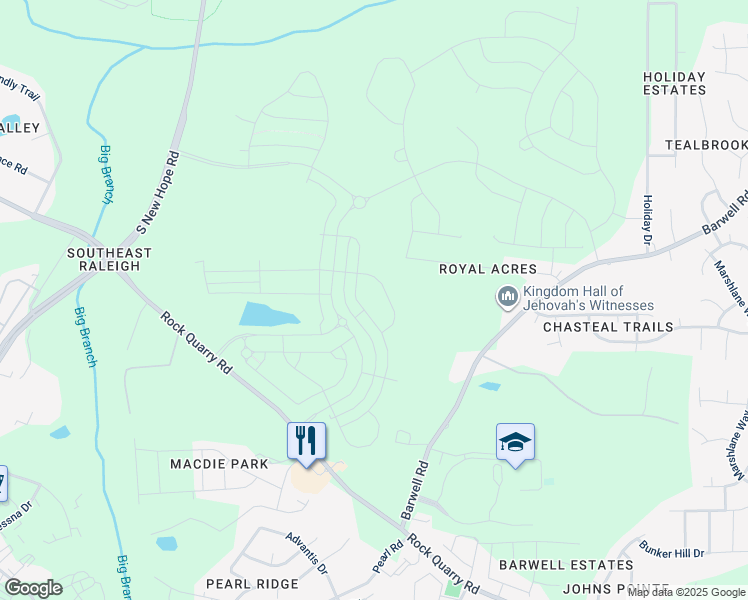 map of restaurants, bars, coffee shops, grocery stores, and more near 2426 Chert Lane in Raleigh