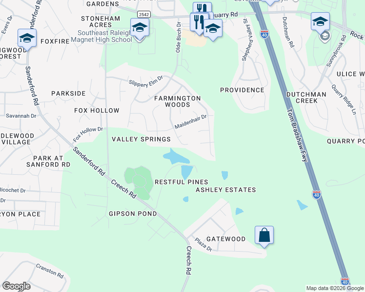 map of restaurants, bars, coffee shops, grocery stores, and more near 2944 Filbert Street in Raleigh