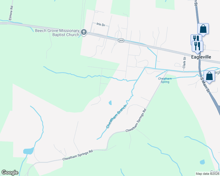 map of restaurants, bars, coffee shops, grocery stores, and more near 101 Nutcracker Court in Eagleville