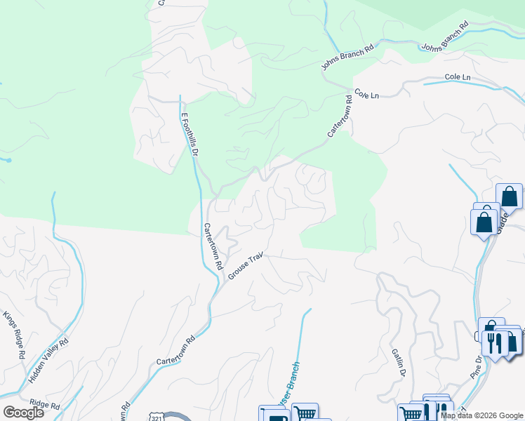 map of restaurants, bars, coffee shops, grocery stores, and more near 732 Yona Trail Way in Gatlinburg