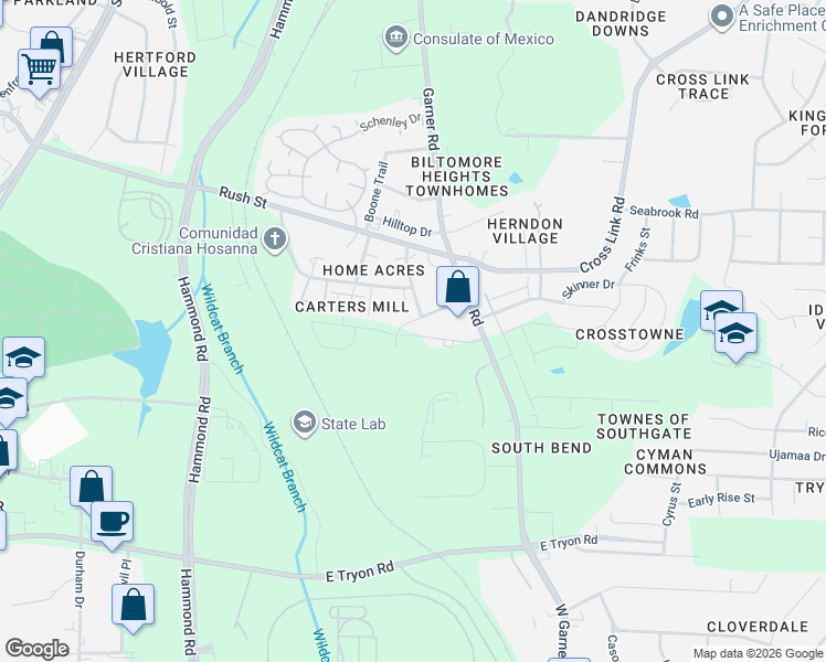 map of restaurants, bars, coffee shops, grocery stores, and more near 408 Raleigh Pines Drive in Raleigh