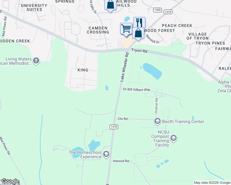 map of restaurants, bars, coffee shops, grocery stores, and more near 3116 Lake Wheeler Road in Raleigh