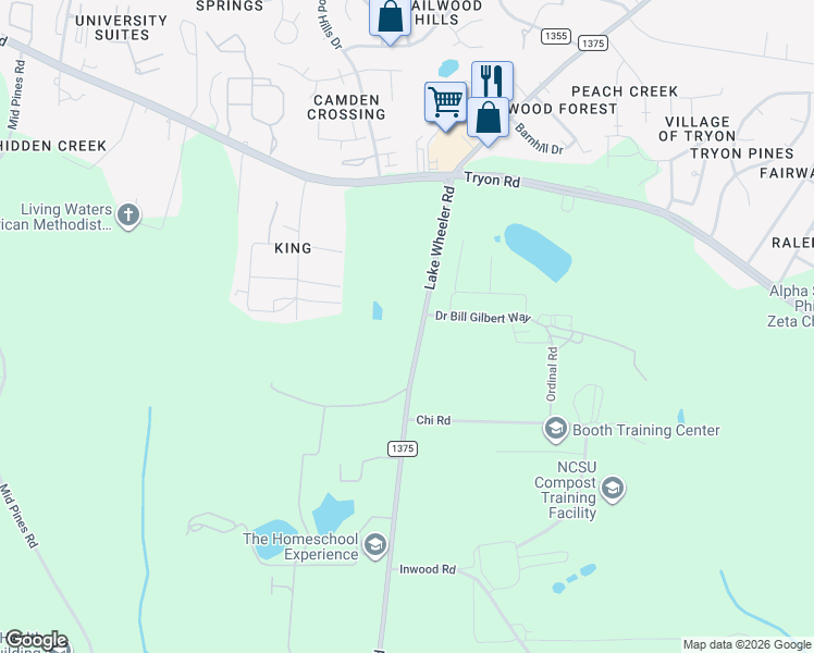 map of restaurants, bars, coffee shops, grocery stores, and more near 3116 Lake Wheeler Road in Raleigh