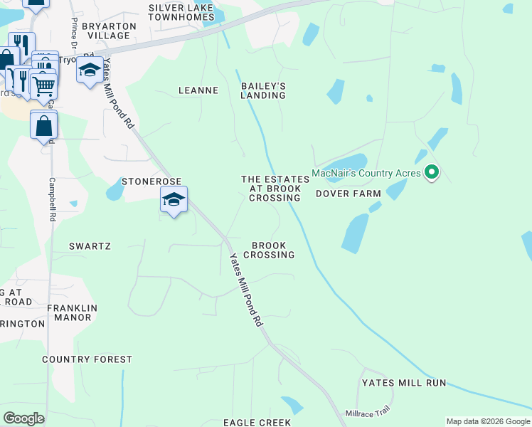 map of restaurants, bars, coffee shops, grocery stores, and more near 1617 Layhill Drive in Raleigh