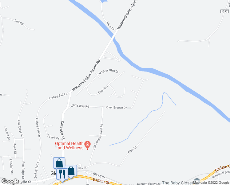 map of restaurants, bars, coffee shops, grocery stores, and more near 128 Forest Glen Way in Morganton