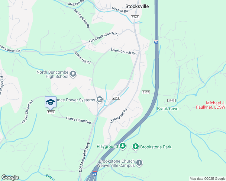 map of restaurants, bars, coffee shops, grocery stores, and more near 25 Lewis Higgins Drive in Weaverville
