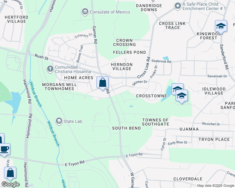 map of restaurants, bars, coffee shops, grocery stores, and more near 3115 Garner Road in Raleigh