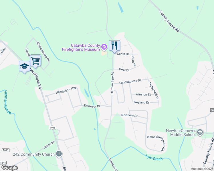 map of restaurants, bars, coffee shops, grocery stores, and more near 3793 Herman Sipe Road in Conover