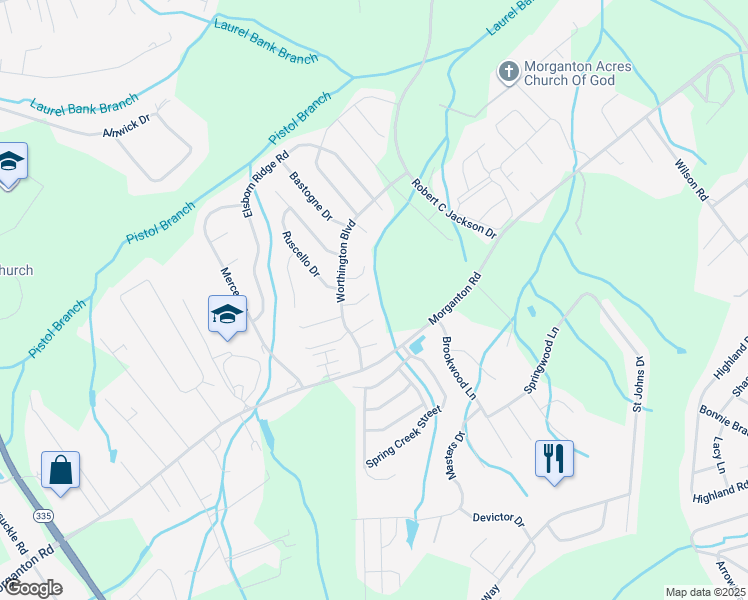 map of restaurants, bars, coffee shops, grocery stores, and more near 2316 Dusjane Way in Maryville