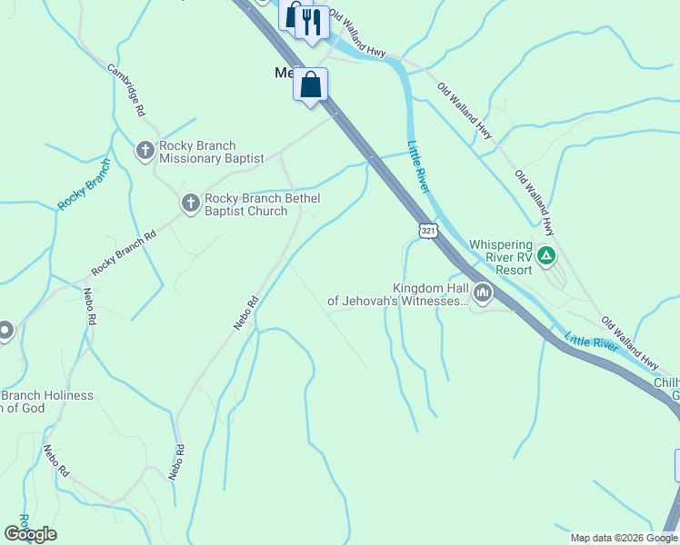 map of restaurants, bars, coffee shops, grocery stores, and more near 713 Charles Young Road in Walland