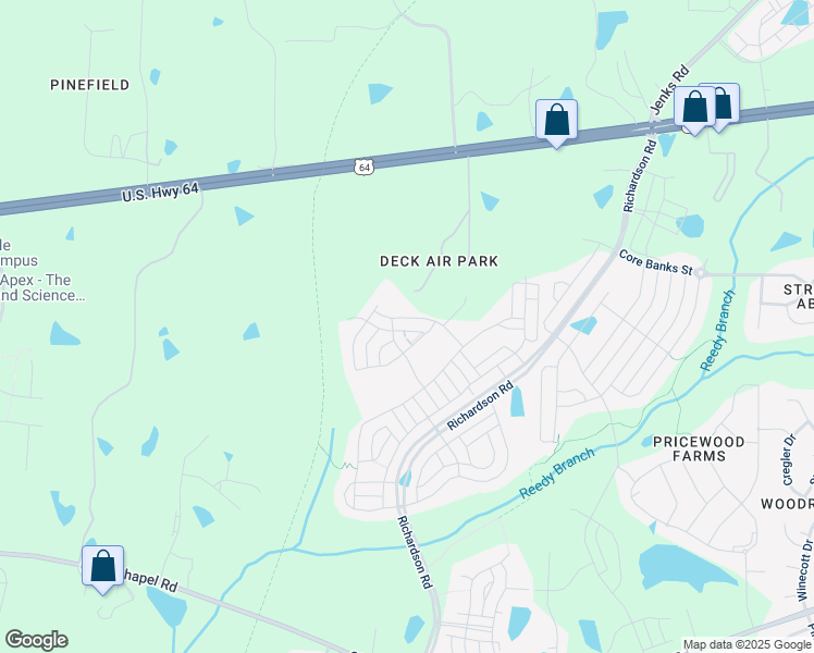map of restaurants, bars, coffee shops, grocery stores, and more near 1217 Watering Can Lane in Apex