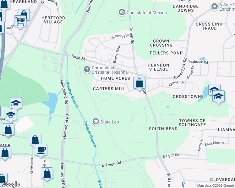 map of restaurants, bars, coffee shops, grocery stores, and more near 512 Shelden Drive in Raleigh