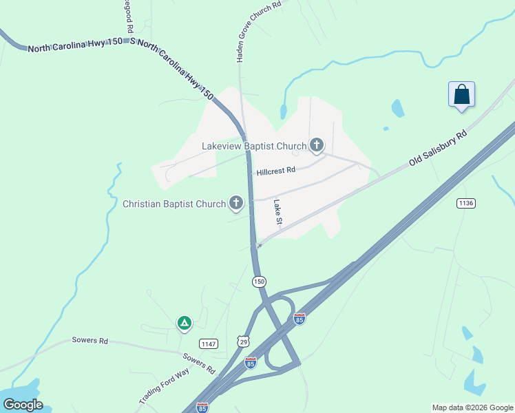 map of restaurants, bars, coffee shops, grocery stores, and more near 11939 North Carolina 150 in Linwood