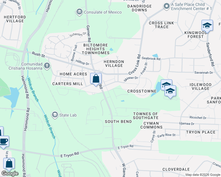 map of restaurants, bars, coffee shops, grocery stores, and more near 726 Maypearl Lane in Raleigh