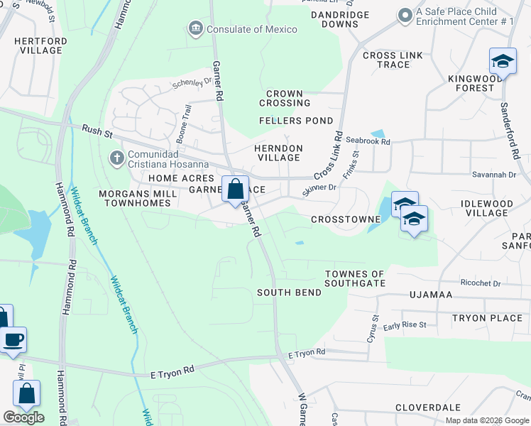 map of restaurants, bars, coffee shops, grocery stores, and more near 726 Maypearl Lane in Raleigh