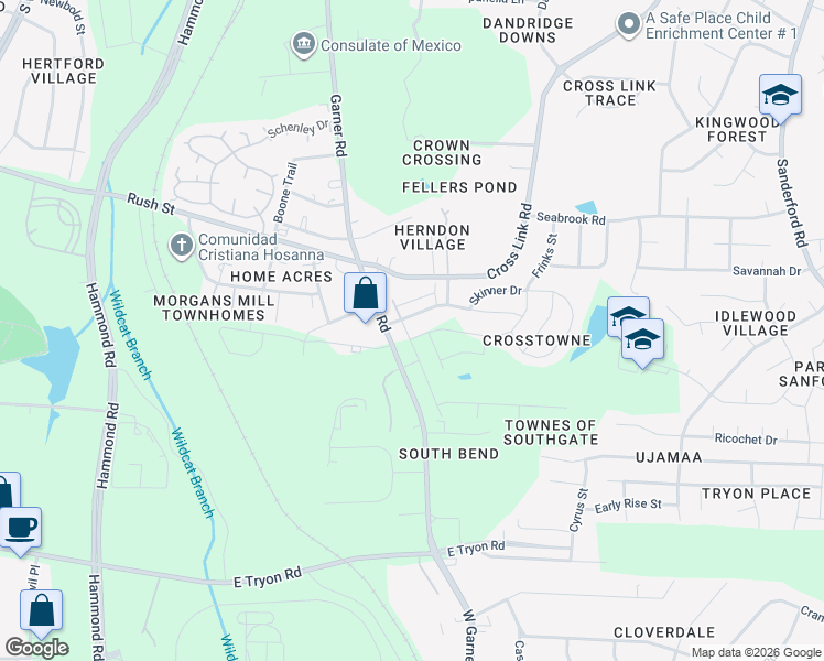 map of restaurants, bars, coffee shops, grocery stores, and more near 726 Maypearl Lane in Raleigh