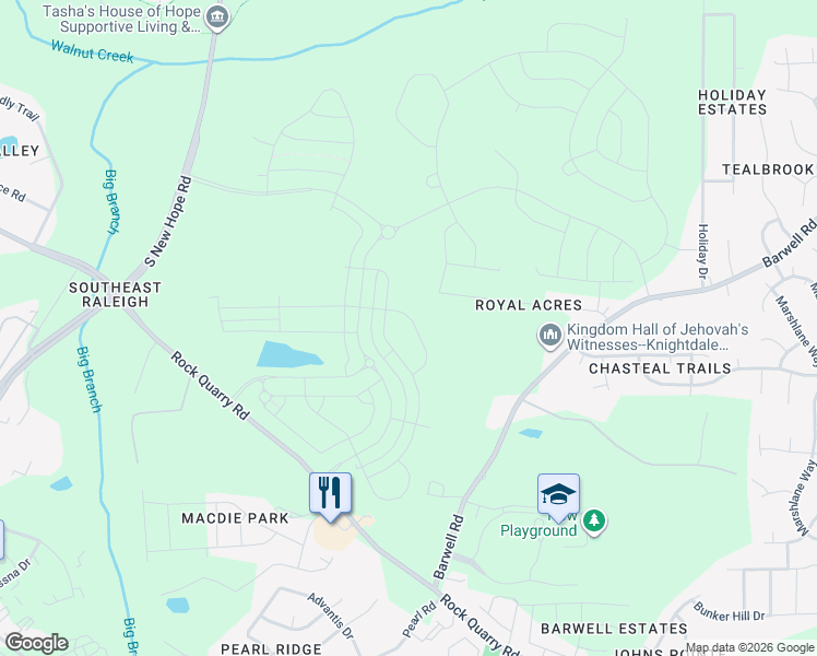 map of restaurants, bars, coffee shops, grocery stores, and more near 5000 Royal Acres Road in Raleigh