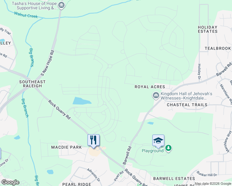 map of restaurants, bars, coffee shops, grocery stores, and more near 5000 Royal Acres Road in Raleigh