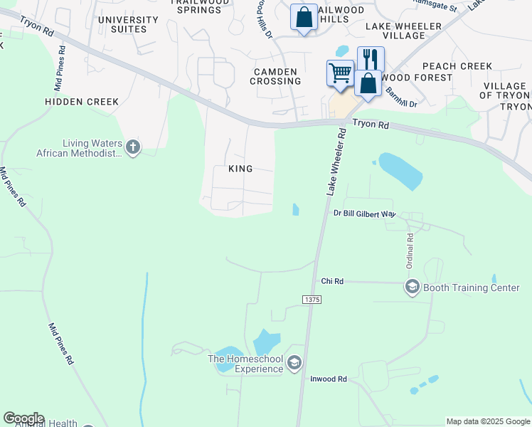 map of restaurants, bars, coffee shops, grocery stores, and more near 2703 Bethune Drive in Raleigh