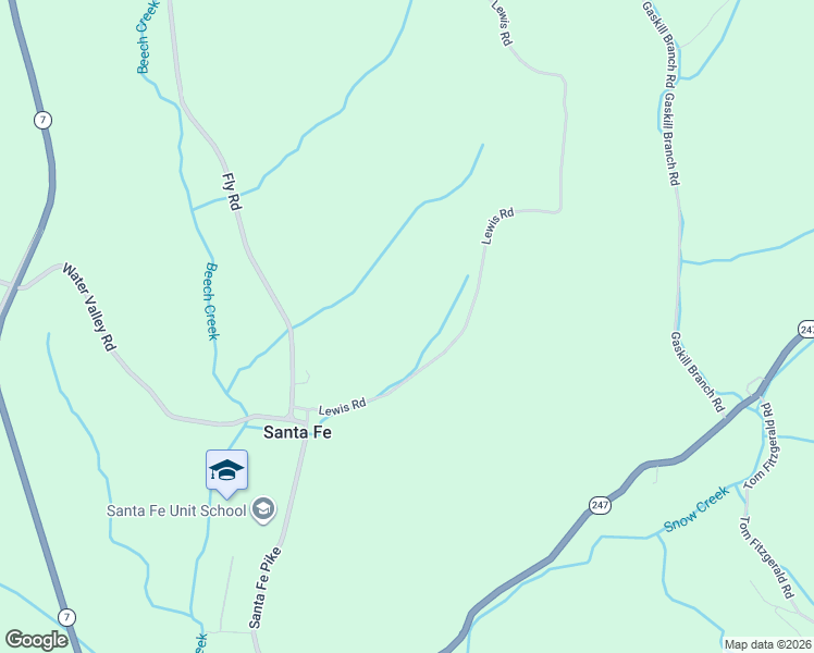 map of restaurants, bars, coffee shops, grocery stores, and more near 2761 Lewis Road in Santa Fe