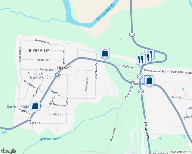 map of restaurants, bars, coffee shops, grocery stores, and more near 125 Chamblee Drive in Batesville