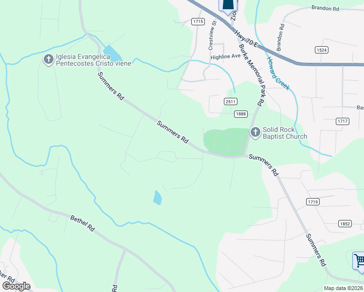 map of restaurants, bars, coffee shops, grocery stores, and more near 404 Summers Road in Morganton