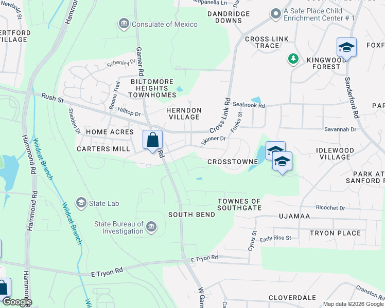 map of restaurants, bars, coffee shops, grocery stores, and more near 752 Grove Creek Lane in Raleigh