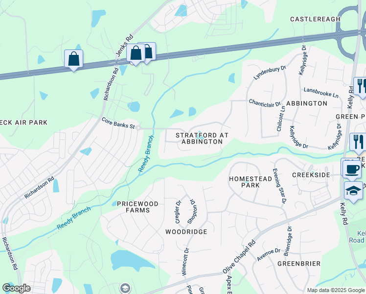 map of restaurants, bars, coffee shops, grocery stores, and more near 1170 Joslyn Ridge Court in Apex