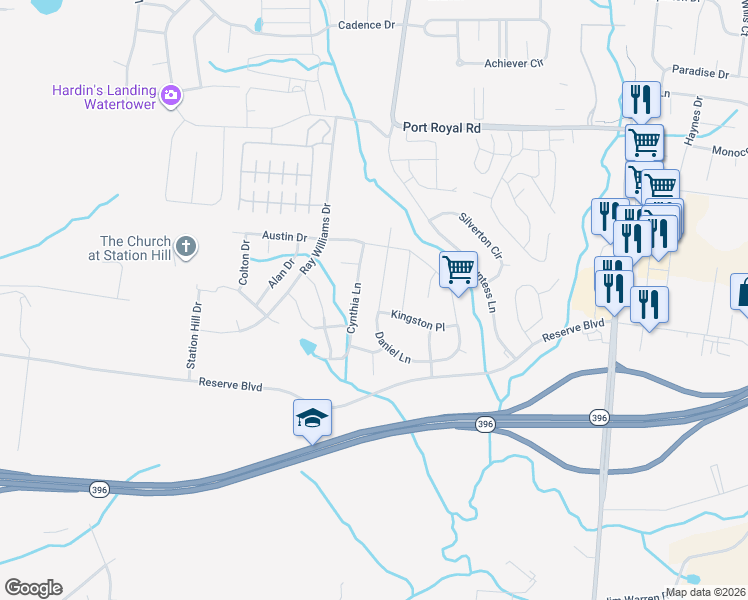 map of restaurants, bars, coffee shops, grocery stores, and more near 1043 Daniel Lane in Spring Hill