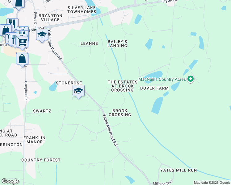 map of restaurants, bars, coffee shops, grocery stores, and more near 5924 Yates Mill Pond Road in Raleigh