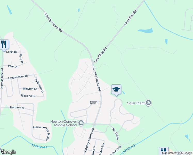 map of restaurants, bars, coffee shops, grocery stores, and more near 3778 County Home Road in Conover