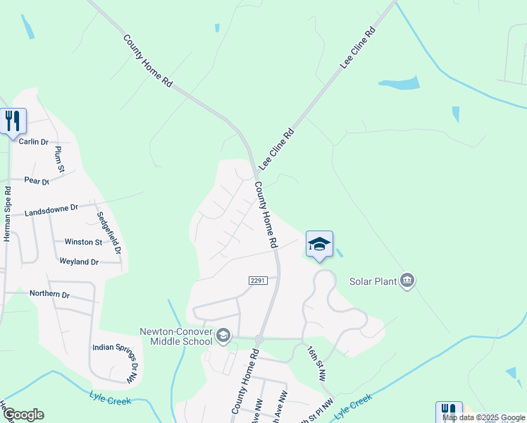map of restaurants, bars, coffee shops, grocery stores, and more near 3778 County Home Road in Conover