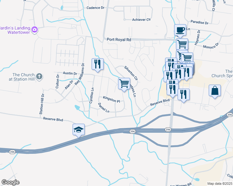 map of restaurants, bars, coffee shops, grocery stores, and more near 1035 Solomon Lane in Spring Hill